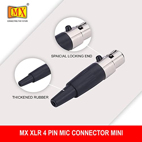 Image of MX 4 Pin XLR Microphone Connector pin Pure Copper Nickel Plated Pins1 for High Conductivity microphone (4 Pin Mic Female Mini XLR - Pack of 1, Female Connector)