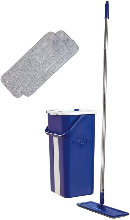 Starlyf Autoclean Mop and Dual Chamber Bucket Set with Microfiber Pads and Pivoting Flat Mop Head
