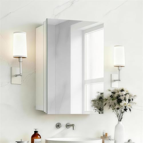 FUMANGO 16&rsquo;&rsquo;x26&rsquo;&rsquo; Medicine Cabinet,Frameless Mirror Cabinet with 3-Tier Removeable Glass...