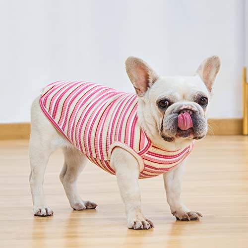 Knuffelen Dog Shirts Vest Cotton Striped T-Shirt, Sleeveless Stretchy Pet Clothes For Small Dogs, 2-Pack Soft Breathable Puppy Tank Top Cat Tee (X-Large, Pink,Rose) #TOP4