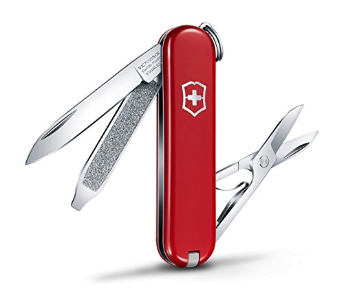 Image of Victorinox Classic SD Swiss Army Knife, Compact, 7 Functions, Swiss Made Pocket Knife with Small Blade, Screwdriver and Key Ring - Style Icon (Red)