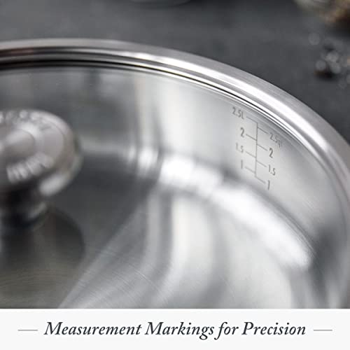 Merten & Storck Tri-Ply Stainless Steel 8 Piece Cookware Pots & Pans Set,Professional,Multi Clad,Measurement Markings,Drip-Free Pouring Edges,Durable Glass Lids,Induction,Oven Safe up to 220°C,Silver