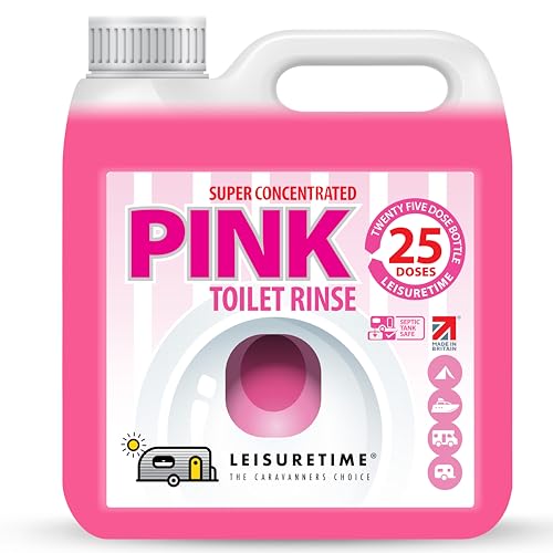 LeisureTime Concentrated Pink Toilet Rinse, 25 Treatments - Formaldehyde Free, Septic Tank Safe Toilet Cleaner Liquid for Cassette, Motorhome and Portable Toilets - Caravan Toilet Chemicals