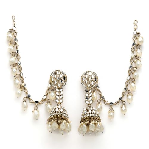 Image of Shining Diva Fashion Earrings for Women Girls Stylish Fancy Traditional Jhumka Jhumki Bahubali Kundan Pearl Ear Chain