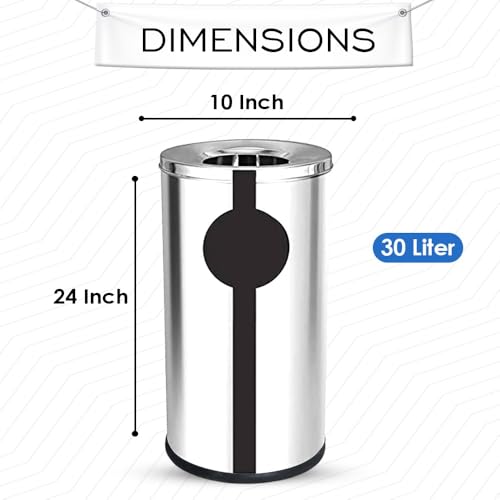 Image of mofna Stainless Steel Ash can Dustbin Trash can Garbage and Paper Bin Round Shape Silver Color Slim and Fingerprint-Proof Finish use for Home,Office,Kitchen (Ashcan 10X24, 30 Liter)