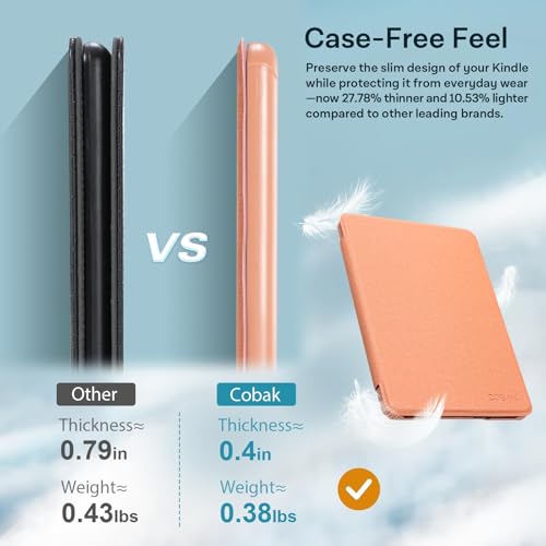 Image of CoBak Lightweight Stand Case for 7 inch Kindle Paperwhite 12th Gen 2024 and Kindle Colorsoft with Right Hand Strap - Compatible with iPhone MagSafe, for Samsung /Belkin /Anker Wireless Charging Pads