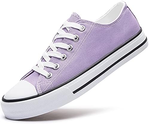 FRACORA Womens Canvas Sneakers Low Top Lace Up Canvas Shoes Fashion Comfortable (US5,Purple)