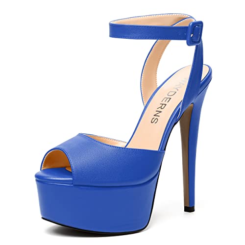WAYDERNS Womens Dress Ankle Strap Solid Peep Toe Evening Platform Matte Buckle Stiletto High Heel Pumps Shoes 6 Inch