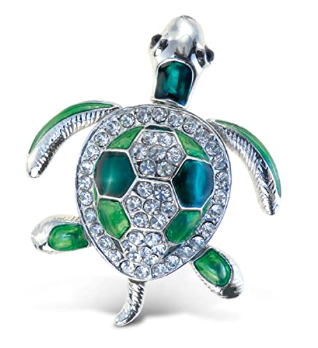 CoTa Global Sea Turtle Sparkling Refrigerator Magnet - Green & Silver Sparkling Rhinestone Crystals
