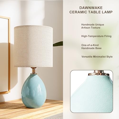 Image of Dawnwake 18.5 inch Table Lamp Set of 2 for Living Room Bedroom, Bedside Lamps for Night Stands, Desk Nightstand Lamp Dimmable, Modern Linen Cream Ceramic Lamps (Blue)