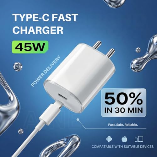 Image of AINE Power(45W)Fast Charger for Nothing Phone|PD 3.0 PPS BIS Certified Adapter|Compatible with Nothing Phone 3A /3A Pro /2 /2A /2A Plus /2A Special Edition /1 /CMF Phone 1|Original Rapid Charging,White