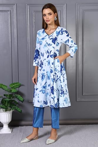 Image of W for Woman Schiffli Embroidered Straight Rayon Kurta