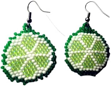 Juicy Beaded Lime Earrings, Citrus Fruit Jewelry, Green Lemon Earrings, Peyote Beaded Lemon Earrings, Tropical Jewelry