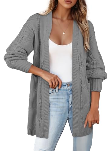 Image of SHEWIN Womens Open Front Long Sleeve Oversized Cardigan Sweaters Knit Coats with Pockrts