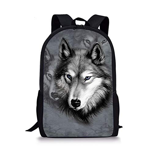 Grey Wolf School Bags for Boys Girls Student Bookbags Teens Kids Backpack With