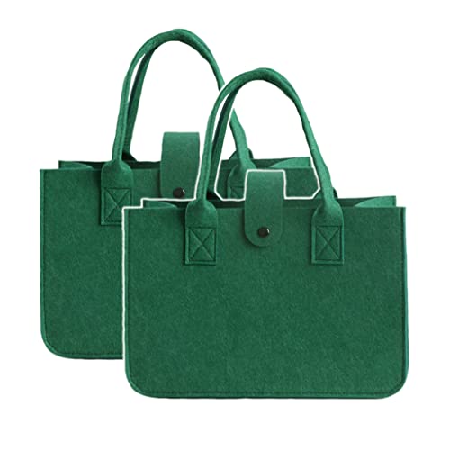 Filztaschen Shopper 20 Liter 2 Stück, verschließbare Einkaufs-Tasche mit Henkel Filz, Einkaufstasche Faltbare vielseitige Tragetasche Filz Shopper (Grün, 40 * 25 * 20cm)