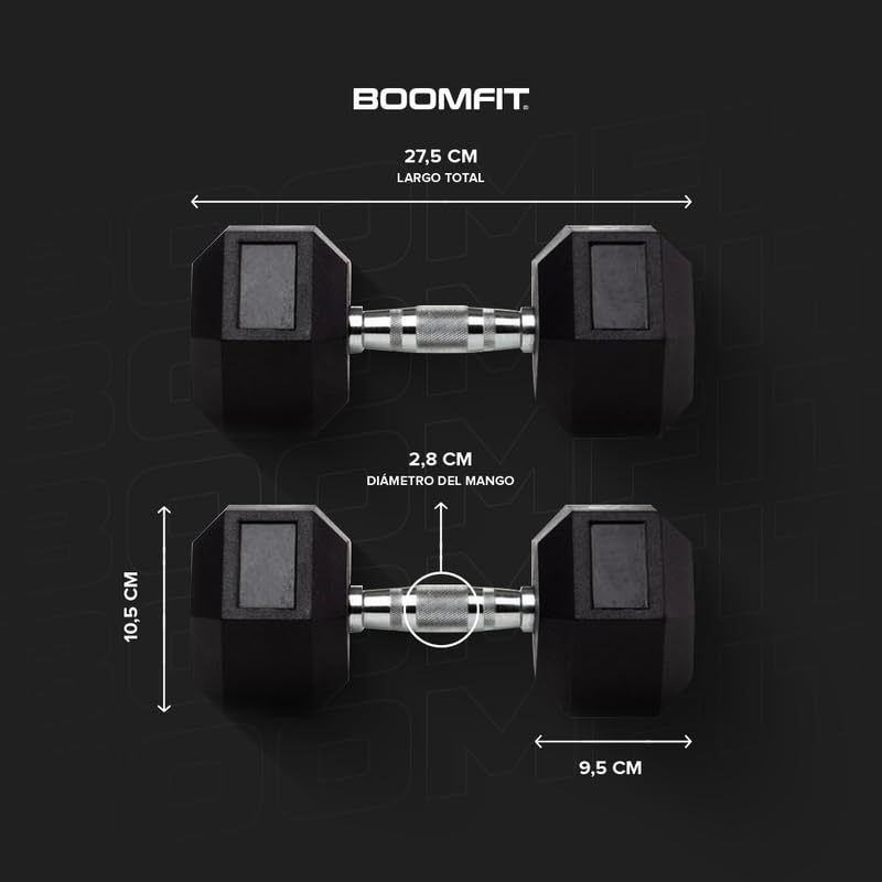 BOOMFIT Hex-Hanteln Paar mit Gummi-Beschichtung und rutschfestem Griff | Kurzhantel-Set für Krafttraining Zuhause | Bodenschonend Antirutsch | Erhältlich von 1 bis 50 kg pro Hantel