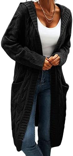 GeGekoko Strickjacke Damen mit Kapuze Langarm Cardigan mit Taschen | Grobstrick, Open Front Sweater, Herbst Winter, Casual, Strickcardigan, Pullover