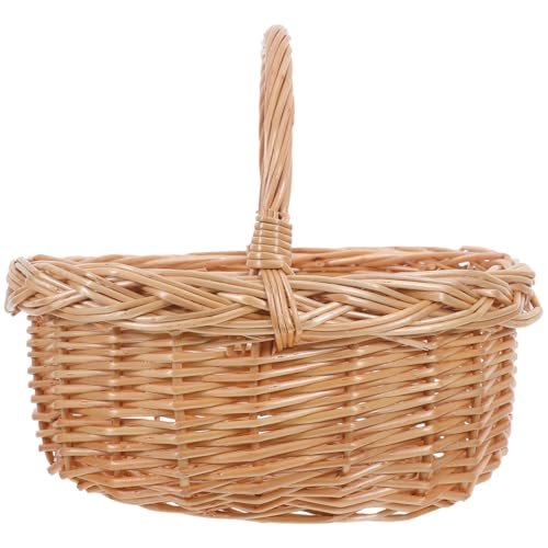 SHINEOFI Cesta Estilo Rústico Vintage de Picnic Pequeña de Tejida con Almacenamiento Versátil para Reuniones al Aire Libre y Jardín