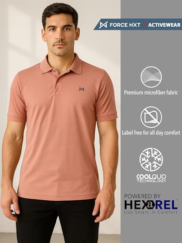 Image of Force NXT Men's Premium Microfiber Fabric Solid T-Shirt | Polo Neck Half-Sleeves T-Shirt for Men | Label Free with Anti-Static for Daily Uses