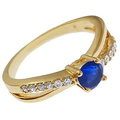 Bague femme plaqué or avec zirconium bleus pour cadeau
