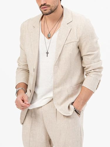 Men's Casual Linen Suit 2 Piece Slim Wedding Suit for Men Beach Party Prom Business Linen Jacket+Pant3