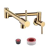 KES Kitchen Pot Filler Folding Faucet Lead-free Brass Double Joint Swing Arm Sink Faucet Articulating Wall Mount Two Handle Gold, KN926LF-PG
