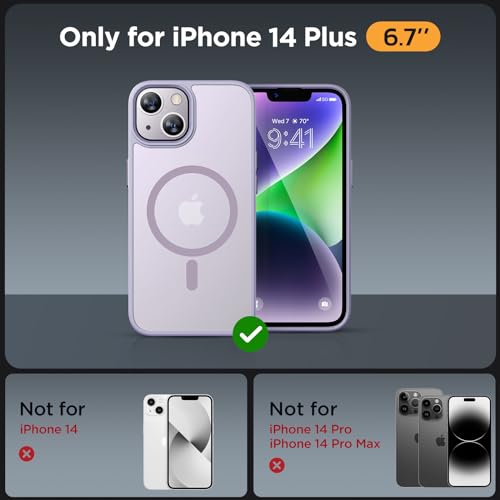 Image of Miracase Magnetic for iPhone 14 Plus Case 6.7 inch (Compatible with MagSafe)(with 2X Screen Protectors) Military-Grade Protection, Anti-Fingerprint Translucent Matte Phone Case Cover, Light Purple
