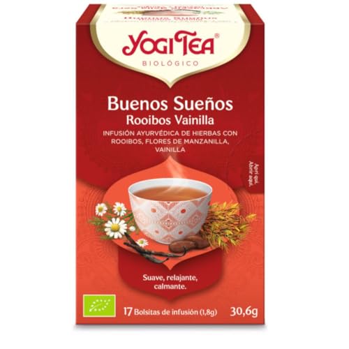 Yogi Tea, Buenos Sueños Rooibos Vainilla - Infusión Ayurvédica - Con Raíz de Valeriana - 17 bolsitas (30,6g)