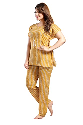 Image of Fabme Women's Cotton Printed Kaftan and Pyjama Set