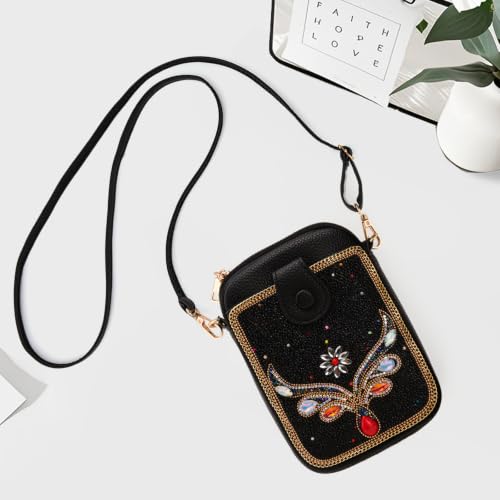 Image of Women's Small Crossbody Cell Phone Bag, Boho Colorful Beaded Purse Wallet with Handmade Cute Patterns