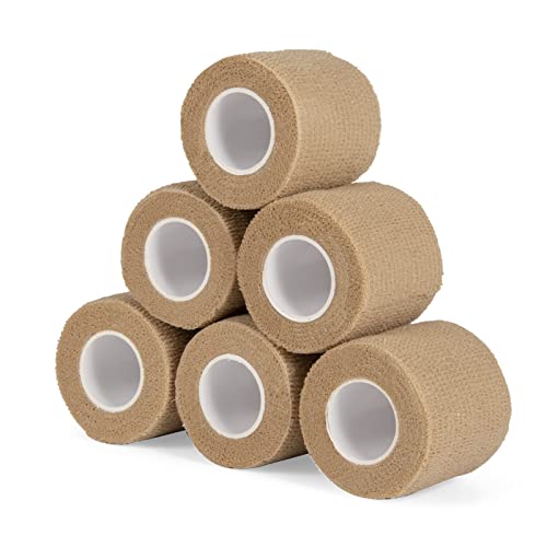 Sagafly 6 Rouleaux Bandage Autoadhésif Bande Cohesive 5cm x 450cm Cohésifs Sports Bande Elastiques Bandage Medical Vet Wrap pour Poignets Cheville Mains Pieds (Beige) Cover