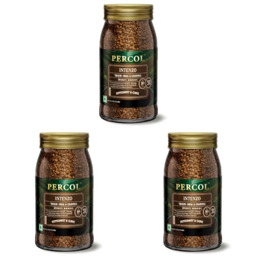 Image of PERCOL Premium Instant Coffee | Intenzo Blend 31 | Crafted with Premium Imported Beans | Freeze Dried | Designed in UK | 100g Jar | 100% Pure Coffee | Flavorful & Aromatic Coffee (Pack of 3)