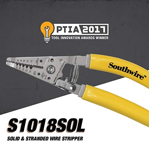 Southwire - 58278040 S1018Sol Wire Stripper And Cutter For Stranded And Solid Copper Wire, Strips 10-18 Awg Solid, Strips 12-20 Awg Stranded, Features Wire Bending Hole & Screw Shearing Holes #TOP4
