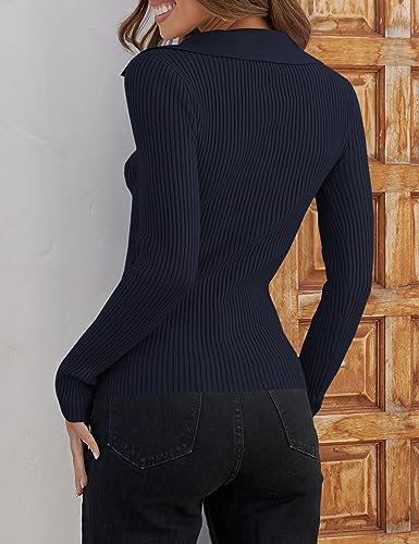 Image of ZESICA Fall Sweaters for Women 2026 Long Sleeve V Neck Ribbed Knit Pullover Tops Casual Slim Fit Basic Tee Shirts