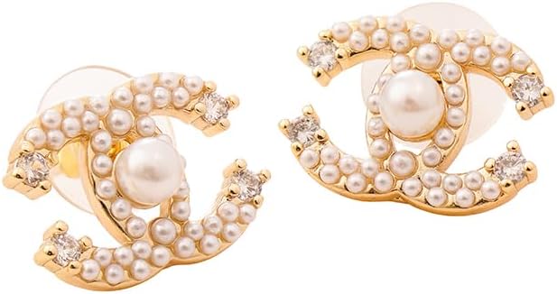 Elegant pearl silver needle stud earrings, letter design, women's fashion jewelry, classic style accessories - Image 2