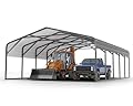 20x26 FT Heavy Duty Metal Carport, 2-Car Garage with Structural Reinforcement, Galvanized Steel Roof, Ground Anchors, Snow/Wind Resistant Carports, Fits Pickups, Trucks, RVs, Boats