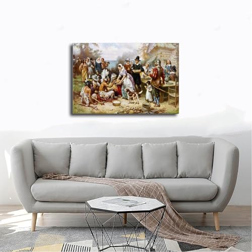 Impression sur toile The Pilgrims First Thanksgiving cadre suspendu bureau - 4