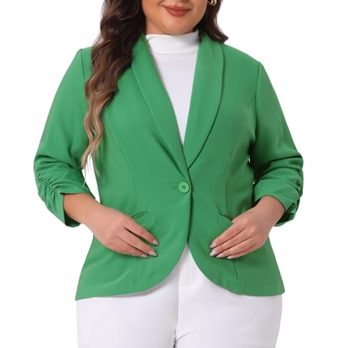 Agnes Orinda Plus Size Blazer for Women 3/4 Ruched Sleeve Open Front Lightweight Work Office Suit Jacket