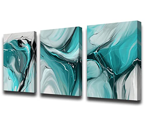 Canvas Painting Abstract Wall Art Teal Wall Art Living Room Canvas Wall Art Bedroom Wall Art Bathroom Wall Art Abstract Watercolor Home Decor Kitchen Poster Art 12x16 Inch/Set of 3,Wall Decor Painting