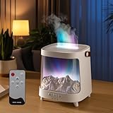 Diffusore di Oli Essenziali con Telecomando, Diffusori Olio Essenziale con Montano Innevato e Effetto Fiamma -7 Colori&Aurora Diffusore di Aromi umidificatore a nebbia per l