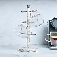 OHS Mug Tree 6 Mugs, Metal Cup Holder for Kitchen Countertop Mug Stand with Anti-Slip Thickened Base Space Saving Coffee Cup Holder Storage Rack with 6 Hooks, Marble