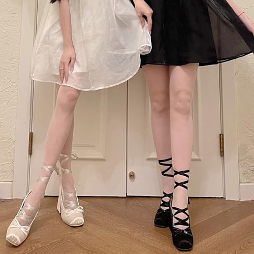 Satin Ballet Heels for Women Lace Up Chunky High Heel Pumps Square Toe Bow Ballerina Ballet Party Dress Shoes2