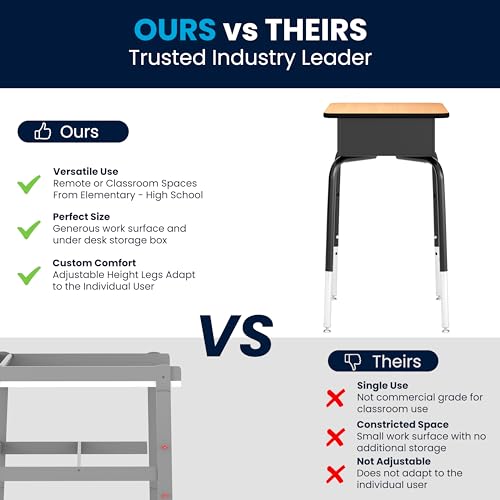 Image of Flash Furniture Metal Student Desk with Open Book Box, Natural | Durable Construction, Commercial Use