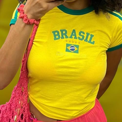 Vintage Graphic Baby Tees Brazil Jersey Shirts for Women Brasil Shirt Y2k Crop Tops for Teens Summer Going Out Tops3