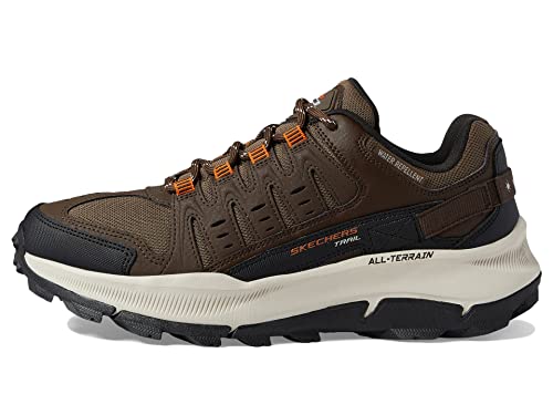 Image of Skechers Men's Equalizer 5.0 Trail Solix Trainers, Brown Leather Mesh Orange Trim, 7 US