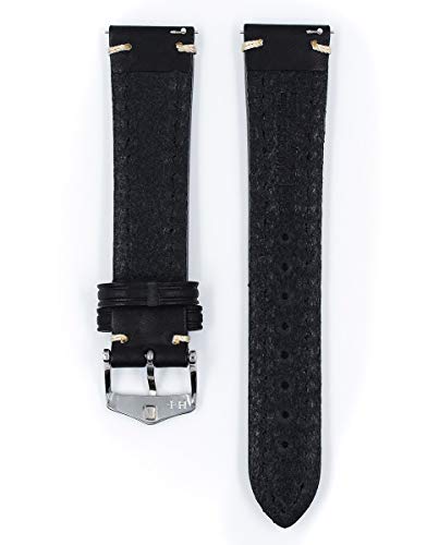 Hirsch Liberty Leather Watch Strap - Black - L - 18Mm / 16Mm - Shiny Silver Buckle - Artisan Calf Leather Band #TOP2