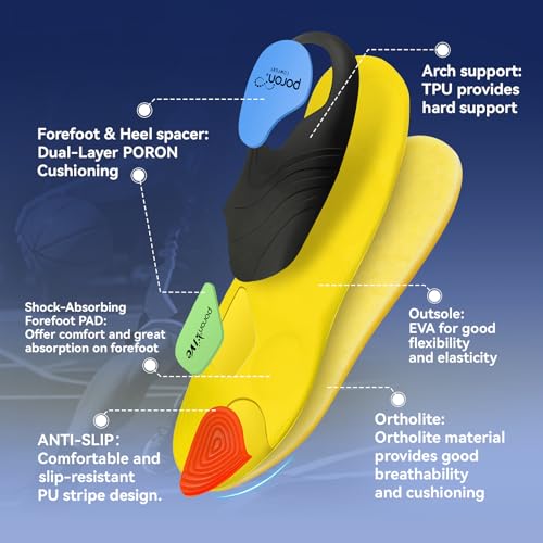 Image of Heavy Duty Support Pain Relief Orthotics - 230+ lbs Plantar Fasciitis Insoles, Medium Arch Support Insoles Men Women, Flat Feet Orthotic Insert, Work Boot Shoe Insoles - Shock Absorption Every Step(M)