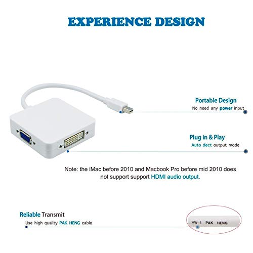Image of BigPlayer 3 in 1 Mini DisplayPort DP Cable (White)