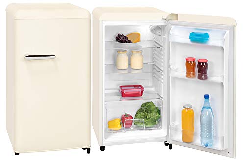 Retro Kühlschrank Vollraum | Kühlschrank Ohne Gefrierfach | 92 Liter Nutzinhalt | LED Innenbeleuchtung | Schicker Retro Türgriff | Weiß | Powerbank